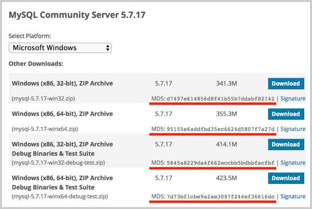 MySQL Download MD5